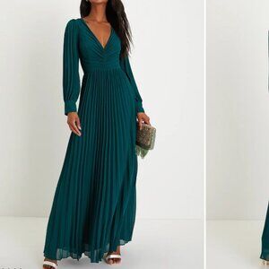 Lulu's Deep Green Pleated Wedding Dress